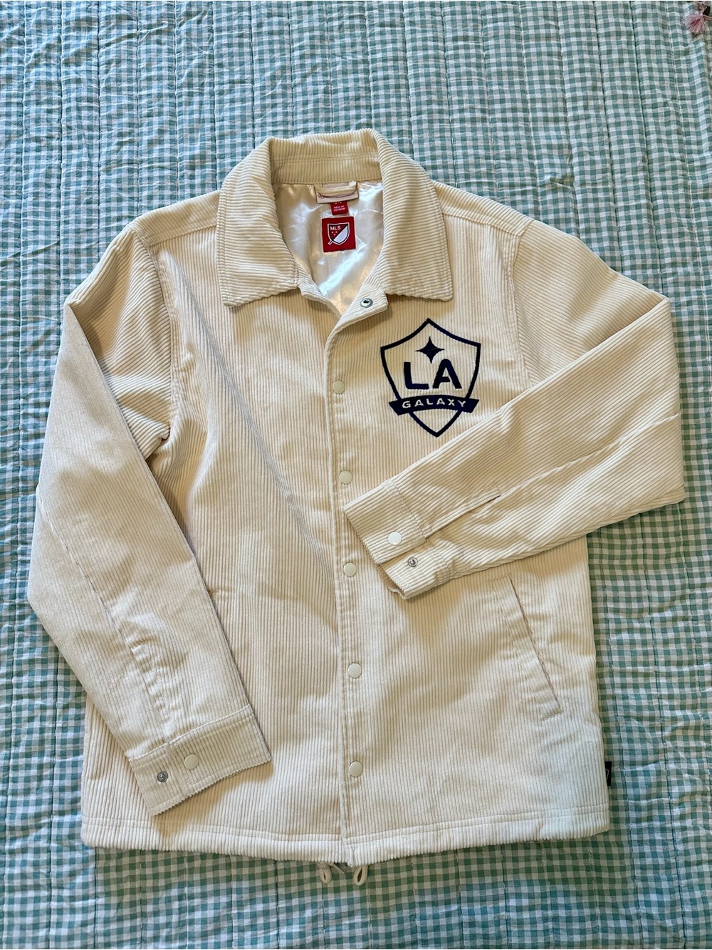 Mitchell & Ness LA Galaxy Cream Corduroy Bomber Jacket